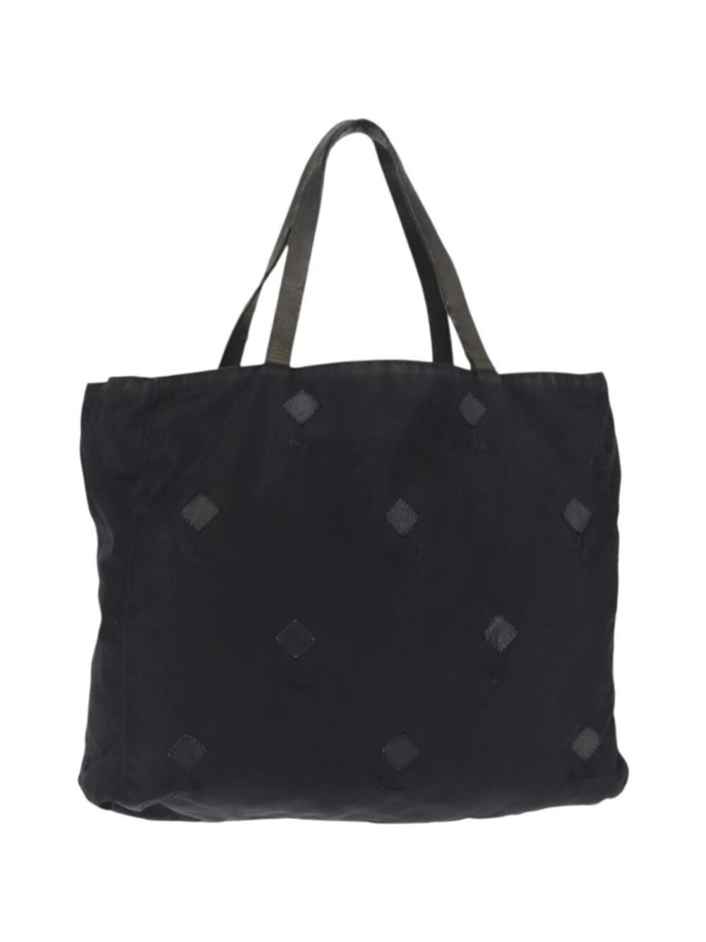 PRADA Flower Embroidery Tote Bag Nylon Black Silver